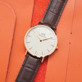 Daniel Wellington Classic York White Dial Brown Leather Strap Watch For Women - DW00100038