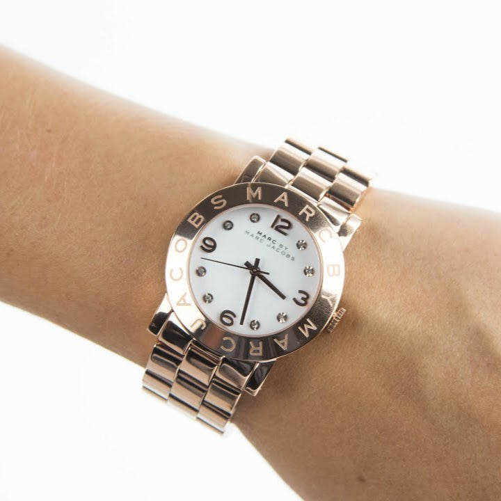 Marc Jacobs Amy White Dial Rose Gold Steel Strap Watch for Women - MBM3077