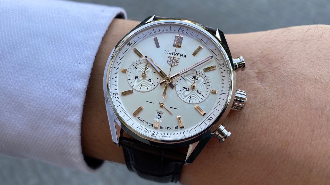 Tag Heuer Carrera Chronograph White Dial Brown Leather Strap Watch for Men - CBN2013.FC6483