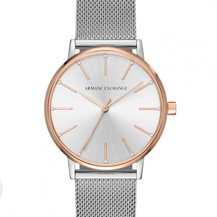 Armani Exchange Lola Analog White Dial Silver Mesh Strap Watch For Women - AX5537