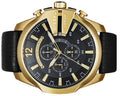 Diesel Mega Chief Chronograph Black Dial Black Leather Strap Watch For Men - DZ4344