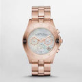 Marc Jacobs Blade Chronograph Mother of Pearl White Dial Rose Gold Steel Strap Watch for Women - MBM8637