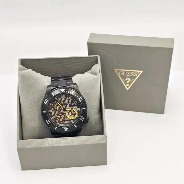 Guess Axel Multifunction Black Dial Black Steel Strap Watch For Men - GW0488G3