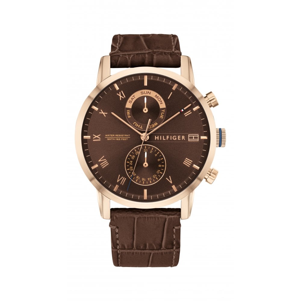 Tommy Hilfiger Kane Brown Dial Brown Leather Strap Watch for Men - 1710400