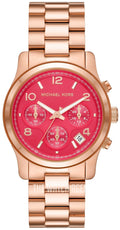 Michael Kors Runway Chronograph Pink Dial Rose Gold Steel Strap Watch For Women - MK7352