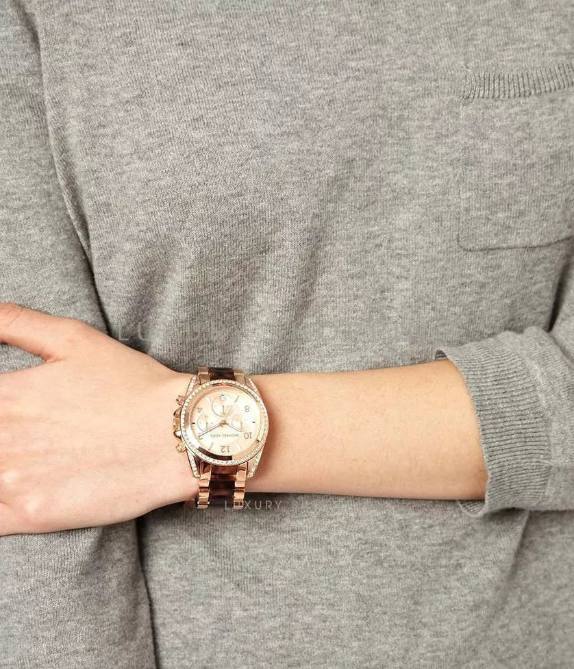 Michael Kors Blair Rose Gold Dial Two Tone Steel Strap Watch For Women - MK5859