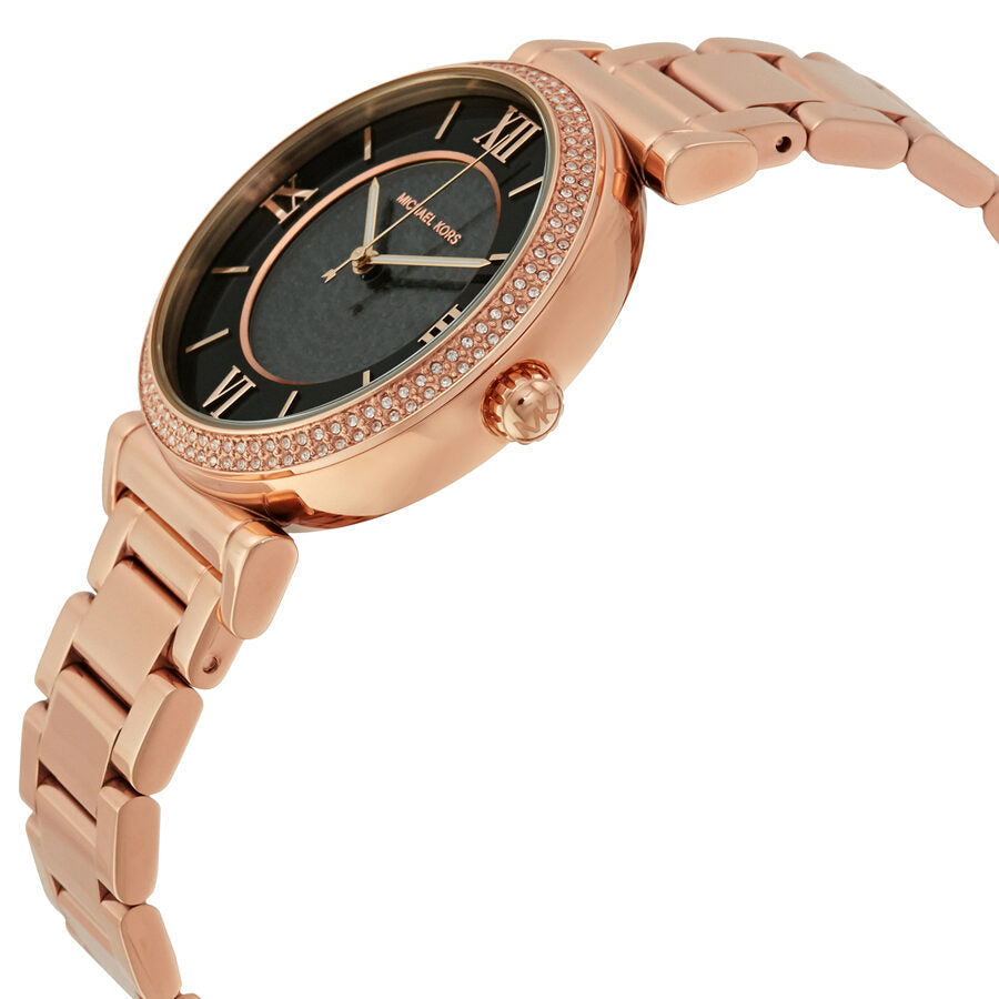 Michael Kors Catlin Black Diamonds Dial Rose Gold Steel Strap Watch for Women - MK3356