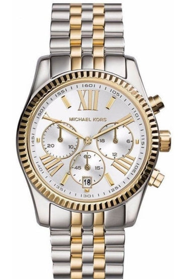 🎁 Michael Kors Lexington Silver Dial Two Tone Steel Strap Watch for Women - MK5955 (100% off)