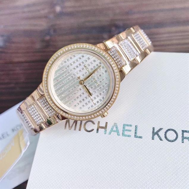 Michael Kors Gabbi Crystals Gold Dial Gold Steel Strap Watch For Women - MK3985