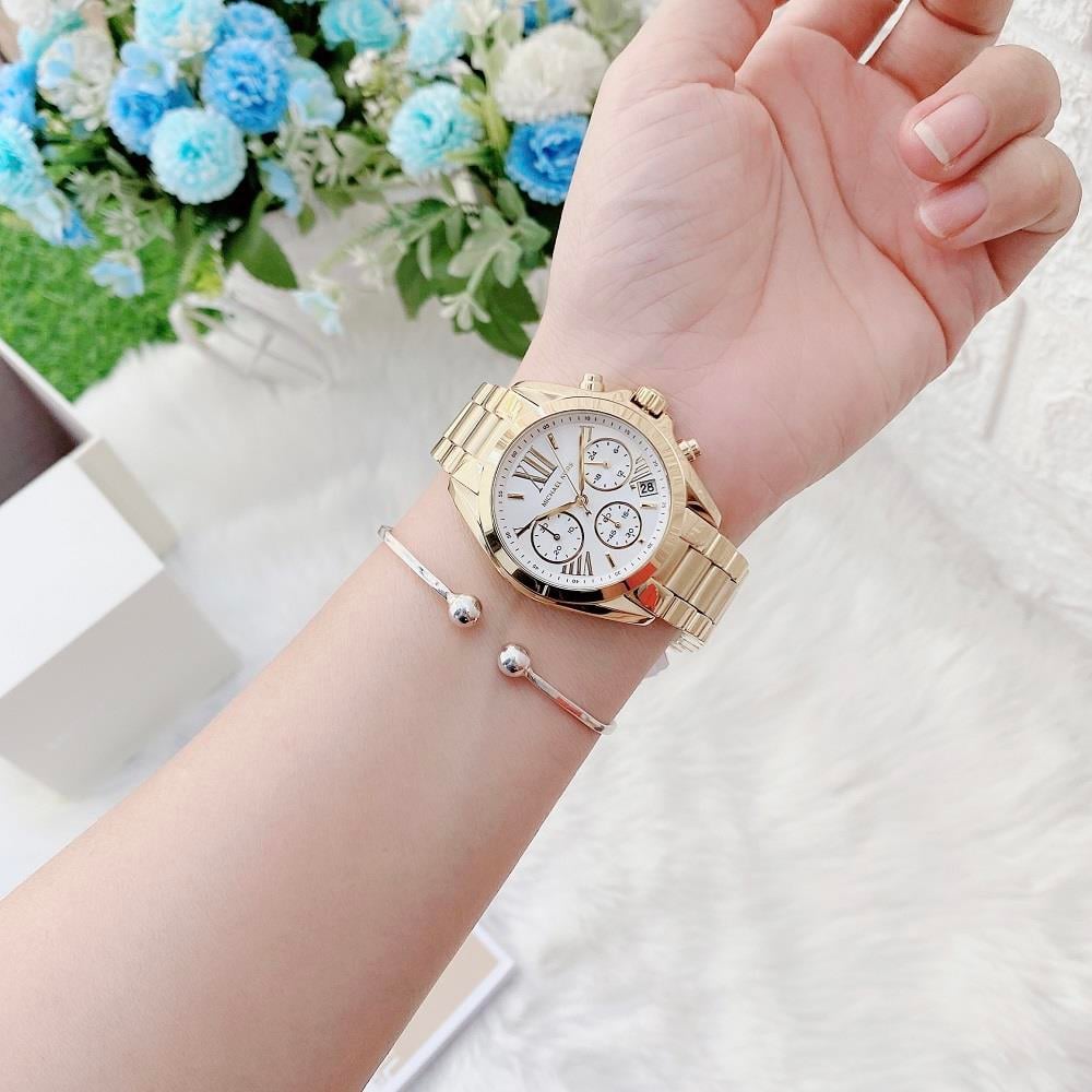 Michael Kors Lexington Quartz Gold Dial Gold Steel Strap Watch For Women - MK6267