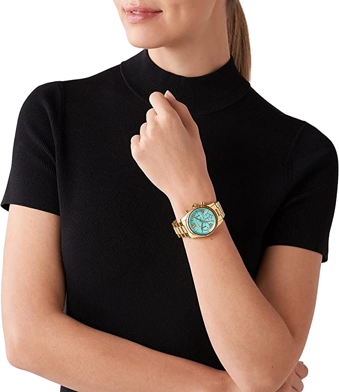 Michael Kors Lexington Quartz Blue Dial Gold Steel Strap Watch For Women - MK3271