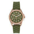 Michael Kors Mini Pilot Chronograph Green Dial Green Silicone Strap Watch For Women - MK7421