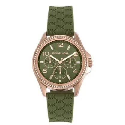 Michael Kors Mini Pilot Chronograph Green Dial Green Silicone Strap Watch For Women - MK7421