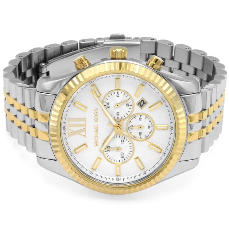 Michael Kors Lexington Silver Dial Two Tone Steel Strap Watch for Men - MK8344