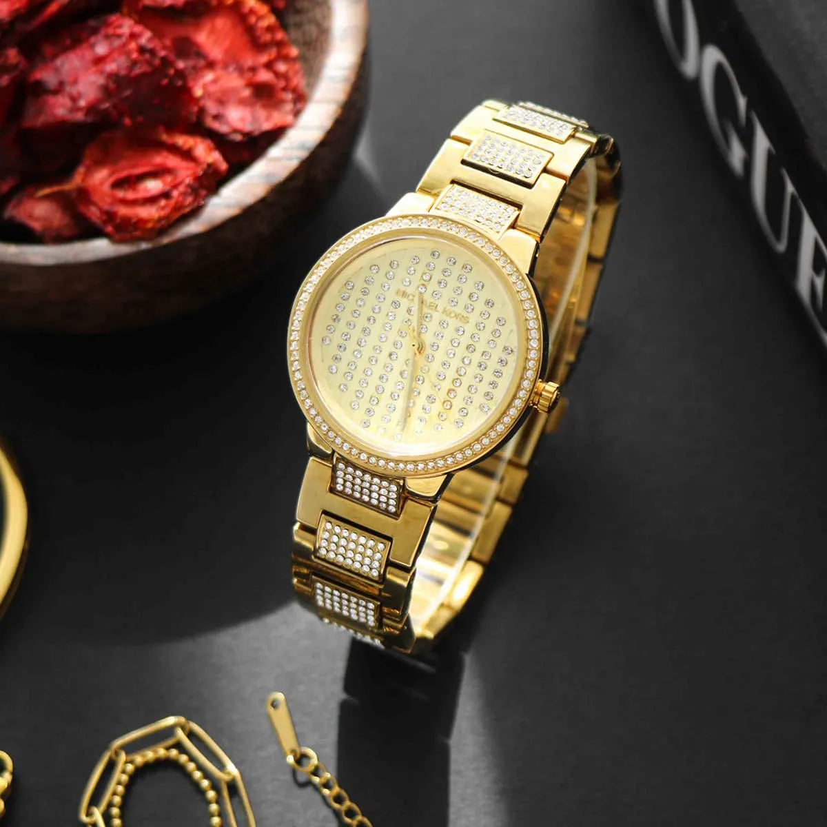 Michael Kors Gabbi Crystals Gold Dial Gold Steel Strap Watch For Women - MK3985