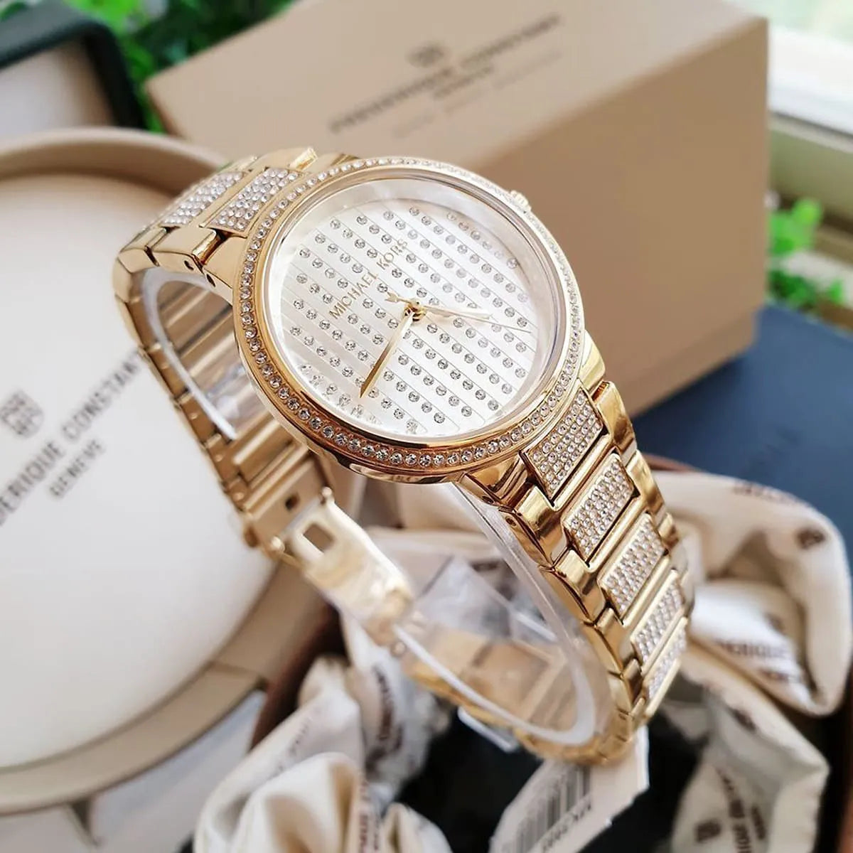 Michael Kors Gabbi Crystals Gold Dial Gold Steel Strap Watch For Women - MK3985