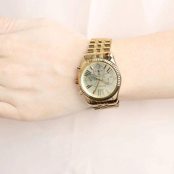Michael Kors Lexington Gold Dial Gold Steel Strap Watch for Women - MK5556