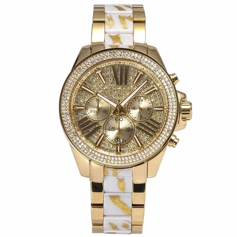 Michael Kors Wren Diamonds Gold  Dial Two Tone Steel Strap Watch for Women - MK6157