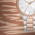 Michael Kors Layton Three Hand Mother of Pearl White Dial Two Tone Steel Strap Watch For Women - MK6849