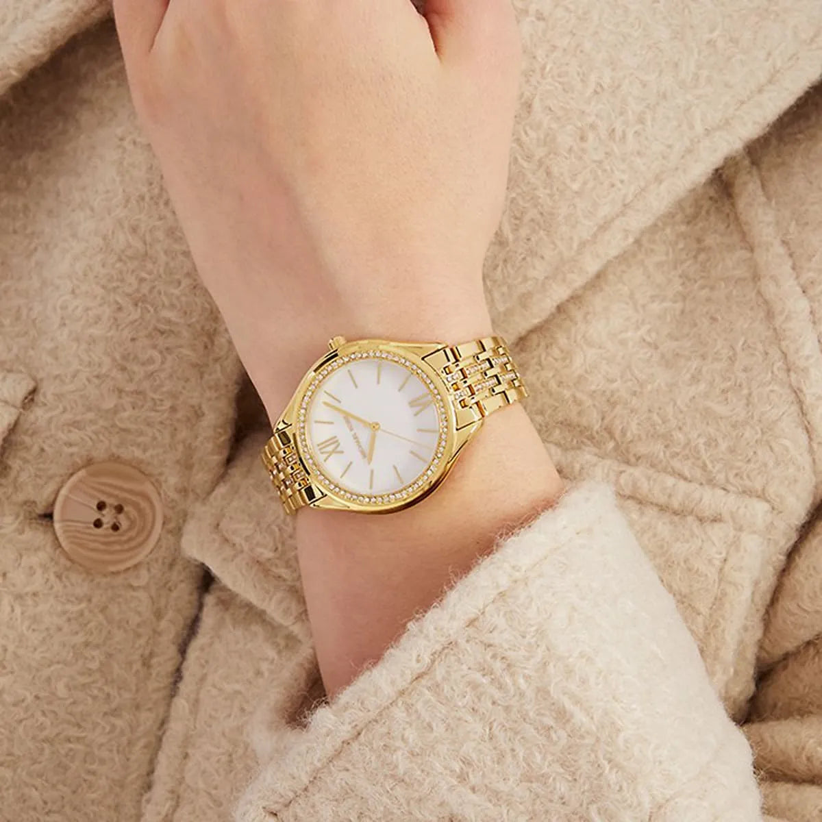 Michael Kors Mindy Three Hand White Dial Rose Gold Steel Strap Watch for Women - MK7078