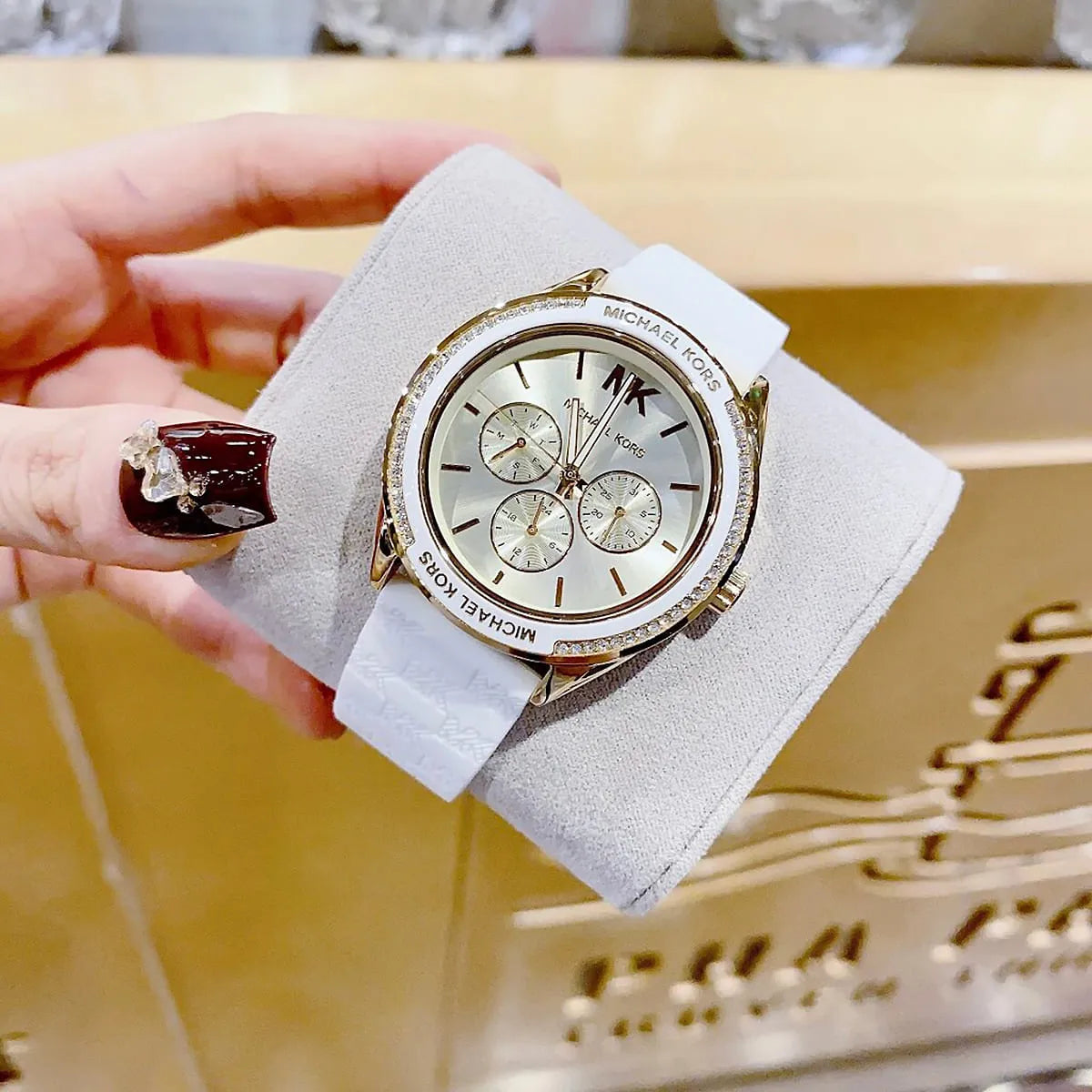 Michael Kors Jessa Quartz Gold Dial White Silicone Strap Watch For Women - MK7267