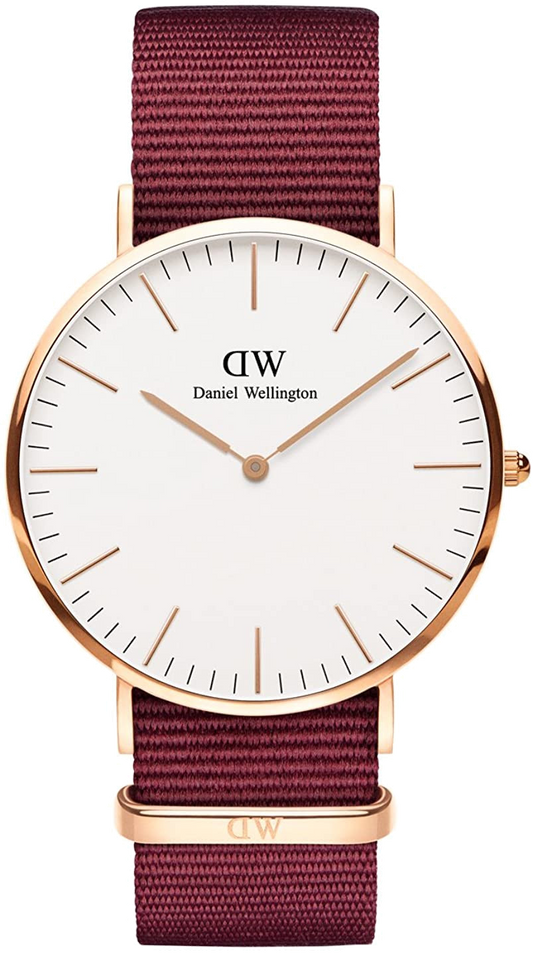 Daniel Wellington Classic Roselyn White Dial Maroon Nylon Strap Watch For Women - DW00100267