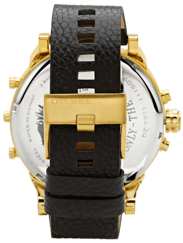 Diesel Mr Daddy Chronograph Black Dial Black Leather Strap Watch For Men - DZ7371