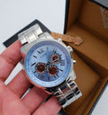 Guess Horizon Chronograph Quartz Blue Dial Silver Steel Strap Watch for Men - W0379G6