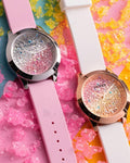 Guess Crush Crystals Gold Dial White Rubber Strap Watch for Women - W1223L3