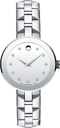 Movado Sapphire Diamonds Silver Dial Silver Steel Strap Watch For Women - 606814
