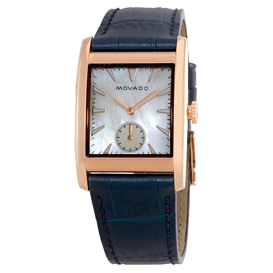 Movado Heritage Mother of Pearl White Dial Blue Leather Strap Watch For Women - 3650052