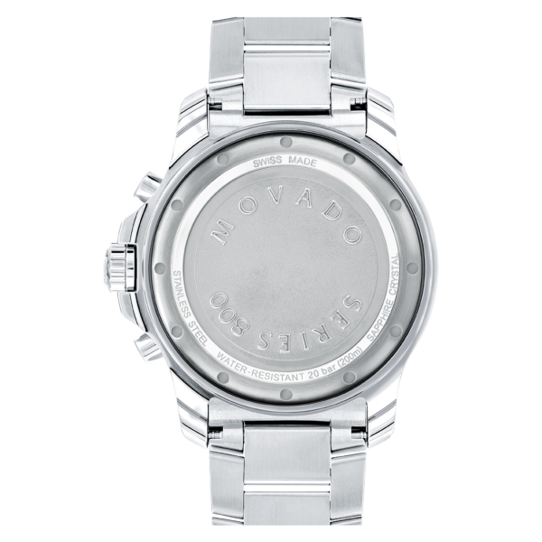 Movado Series 800 Chronograph Black Dial Silver Steel Strap Watch For Men - 2600142