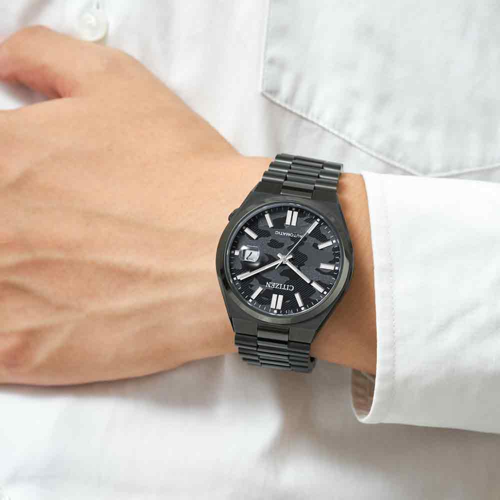 Citizen Tsuyosa Automatic Camouflage Black Dial Black Steel Strap Watch For Men - NJ0155-87E