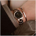 Daniel Wellington Iconic Link Black Dial Rose Gold Steel Strap Watch for Women - DW00100212