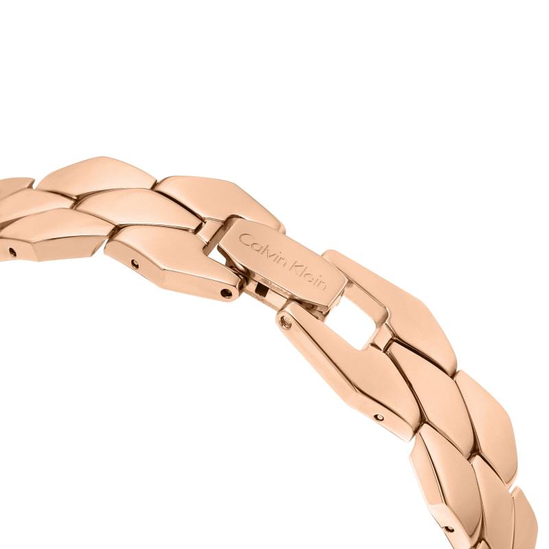 Calvin Klein Snake Silver Dial Rose Gold Steel Strap Watch For Women - K6E23646