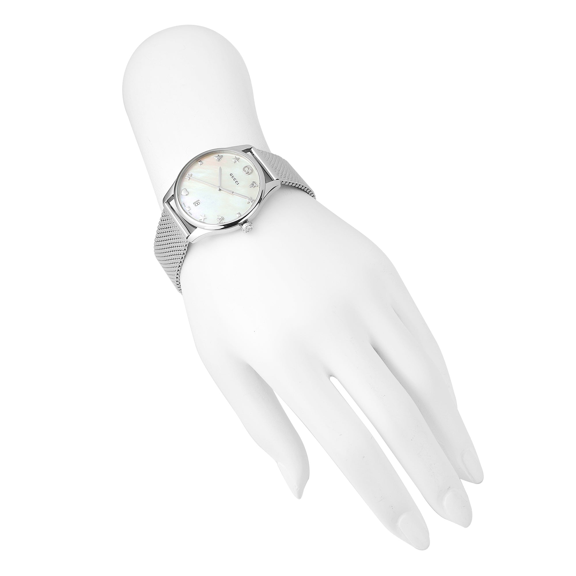 Gucci G-Timeless Mother of Pearl Dial Silver Mesh Bracelet Watch For Women - YA1264040