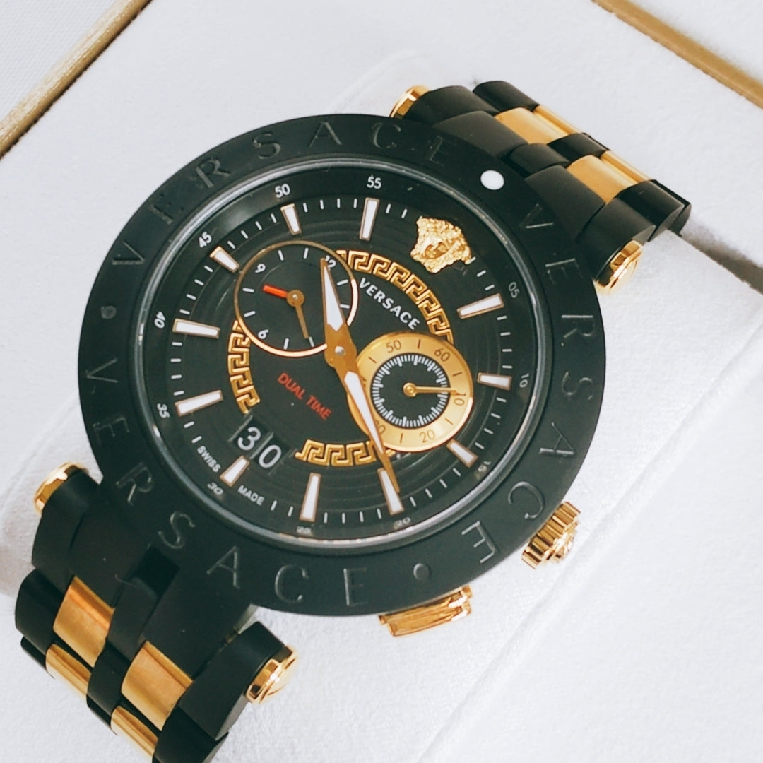 Versace V-Race Analog Quartz Black Dial Two Tone Steel Strap Watch For Men - VEBV00619