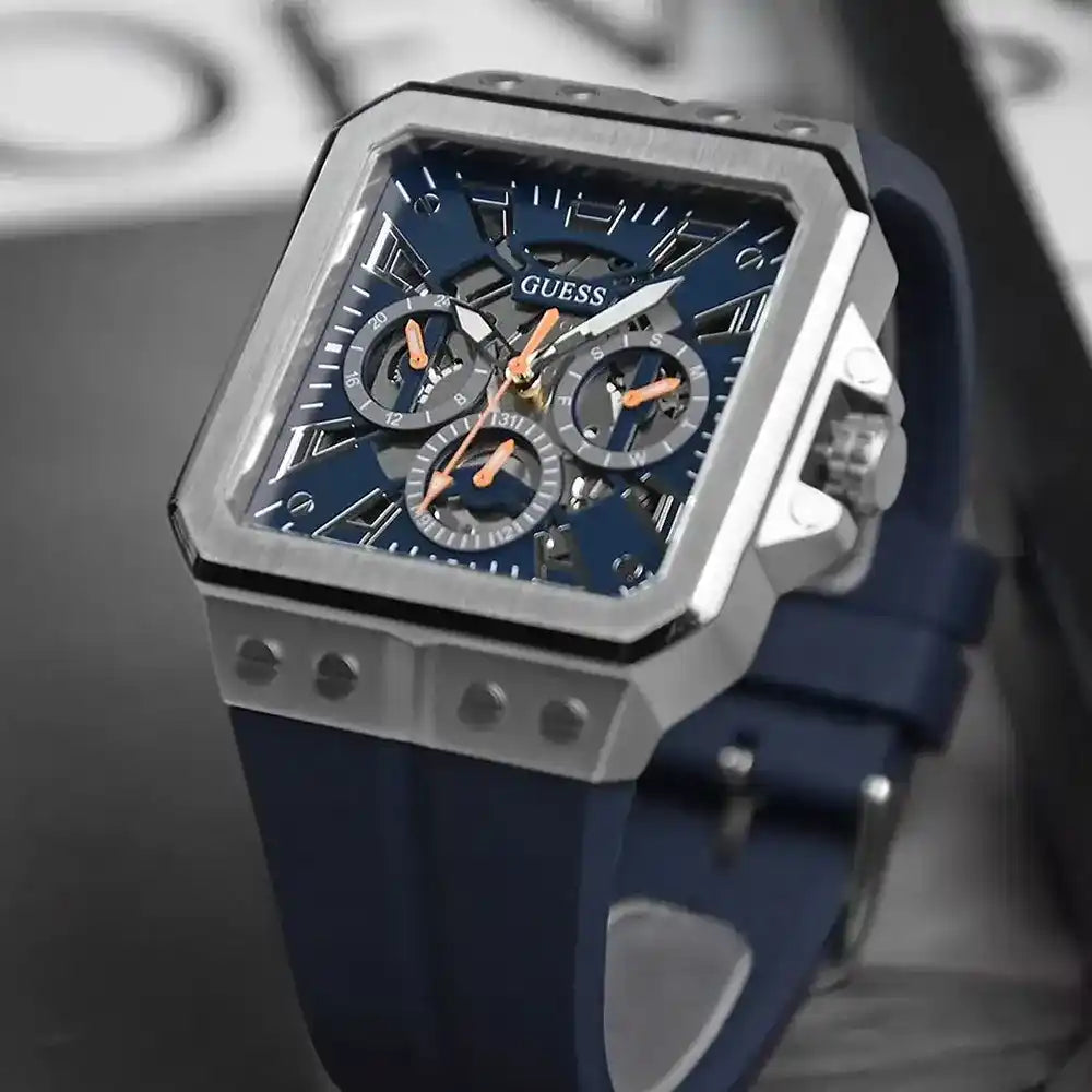 Guess Leo Chronograph Navy Blue Dial Blue Silicone Strap Watch For Men - GW0637G1