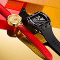 Guess Trend Dragon Gold Dial Red Leather Strap Watch For Women - GW0646L1