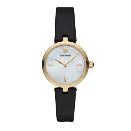 Emporio Armani Arianna Analog Silver Dial Black Leather Strap Watch For Women - AR11200