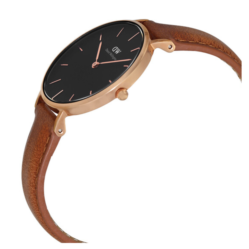 Daniel Wellington Classic Petite Durham Black Dial Brown Leather Strap Watch For Women - DW00100166