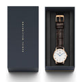 Daniel Wellington Dapper York White Dial Brown Leather Strap Watch For Women - DW00100093