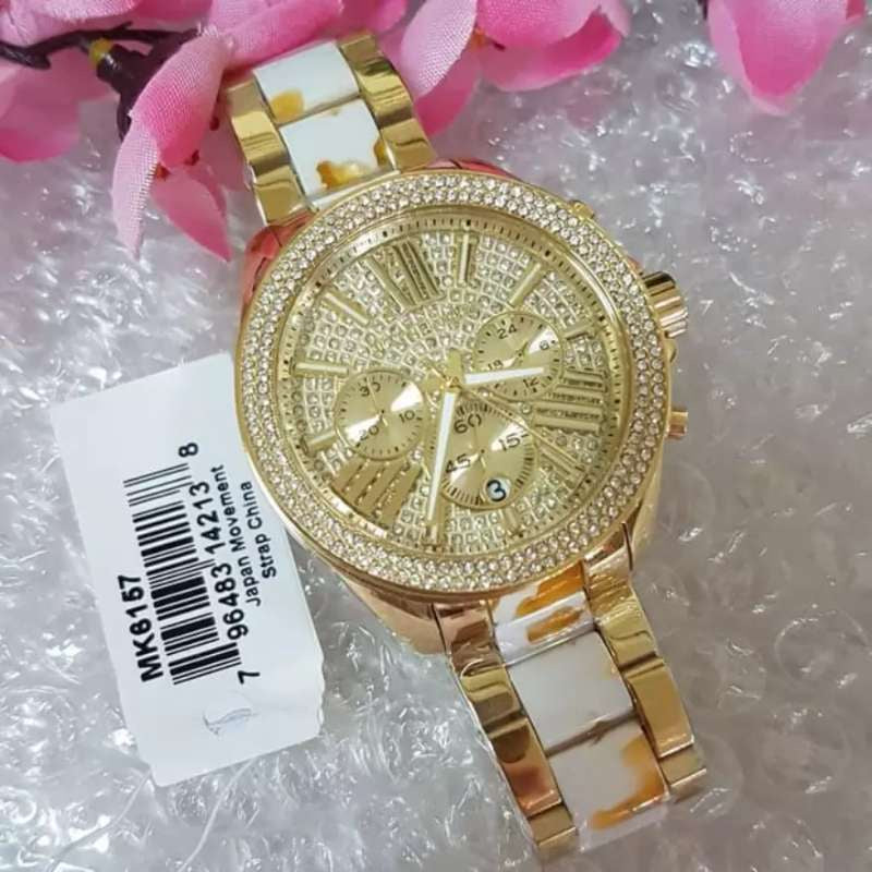 Michael Kors Wren Diamonds Gold Dial Two Tone Steel Strap Watch for Women - MK6157