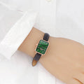 Daniel Wellington Quadro Pressed Sheffield Green Dial Black Leather Strap Watch For Women - DW00100439