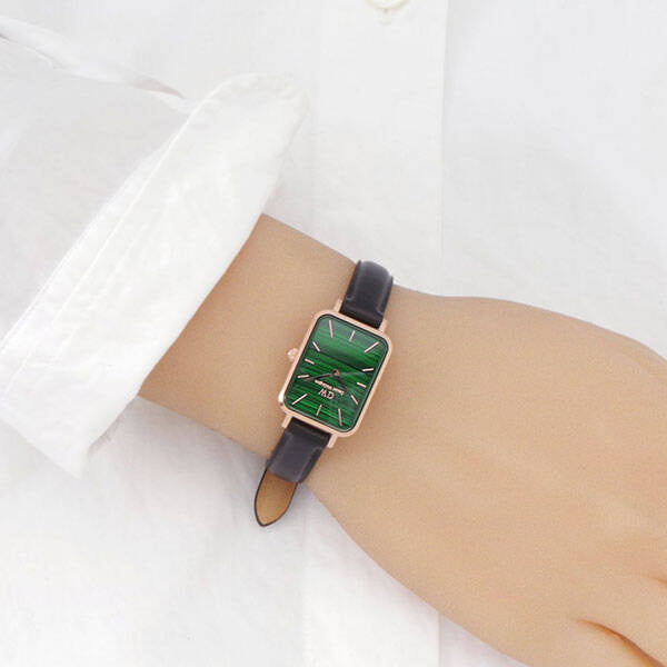 Daniel Wellington Quadro Pressed Sheffield Green Dial Black Leather Strap Watch For Women - DW00100439