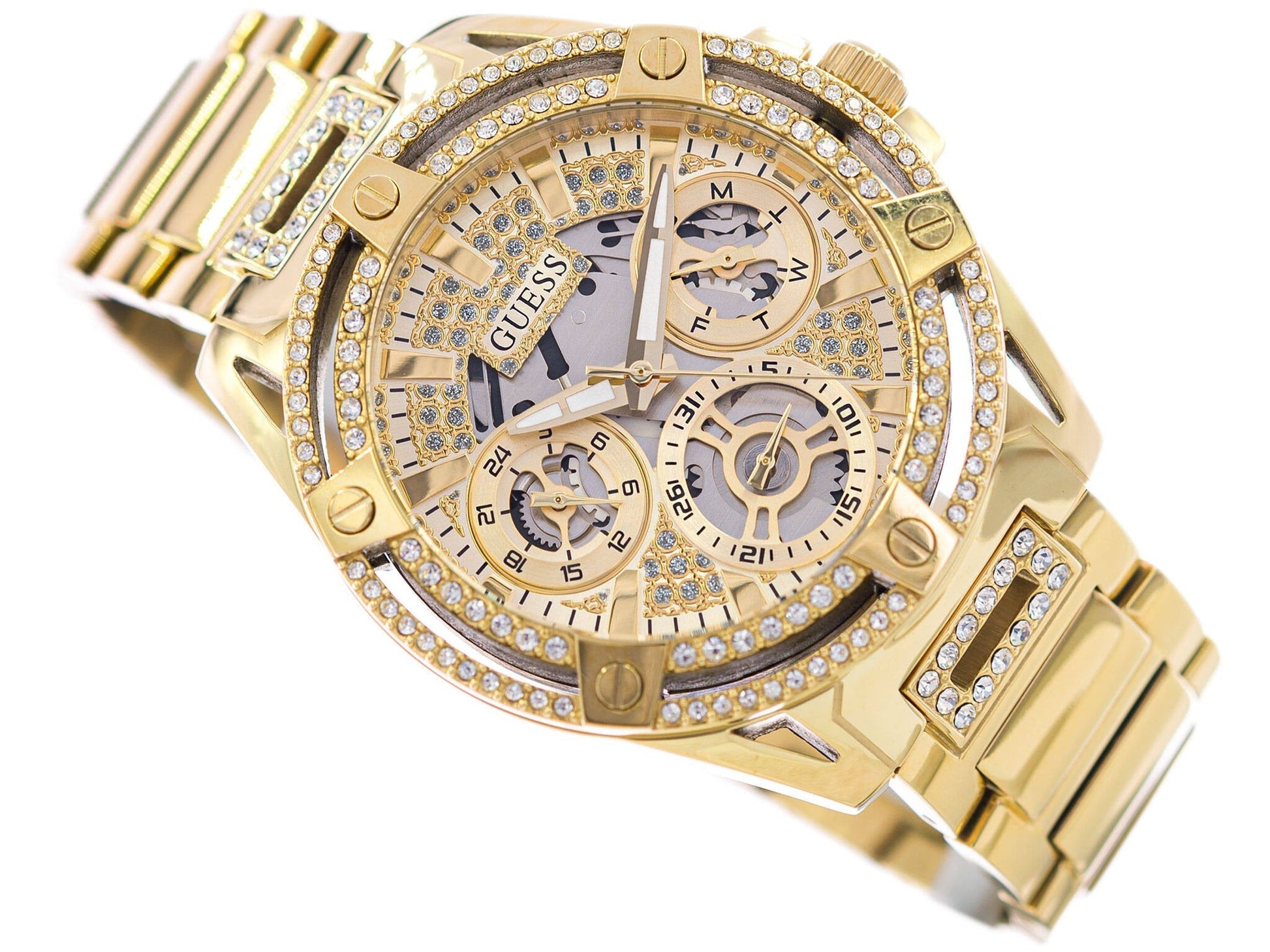 Guess Queen Quartz Gold Dial Gold Steel Strap Watch For Women - GW0464L2
