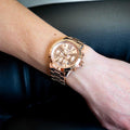 Michael Kors Runway Chronograph Rose Gold Dial Rose Gold Steel Strap Watch For Women - MK5778