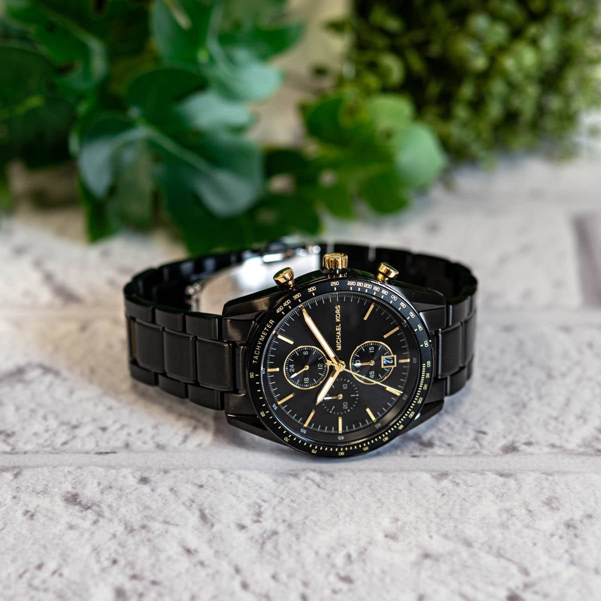 Michael Kors Warren Chronograph Black Dial Black Steel Strap Watch For Men - MK9113