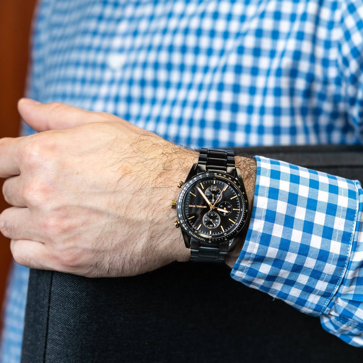 Michael Kors Warren Chronograph Black Dial Black Steel Strap Watch For Men - MK9113