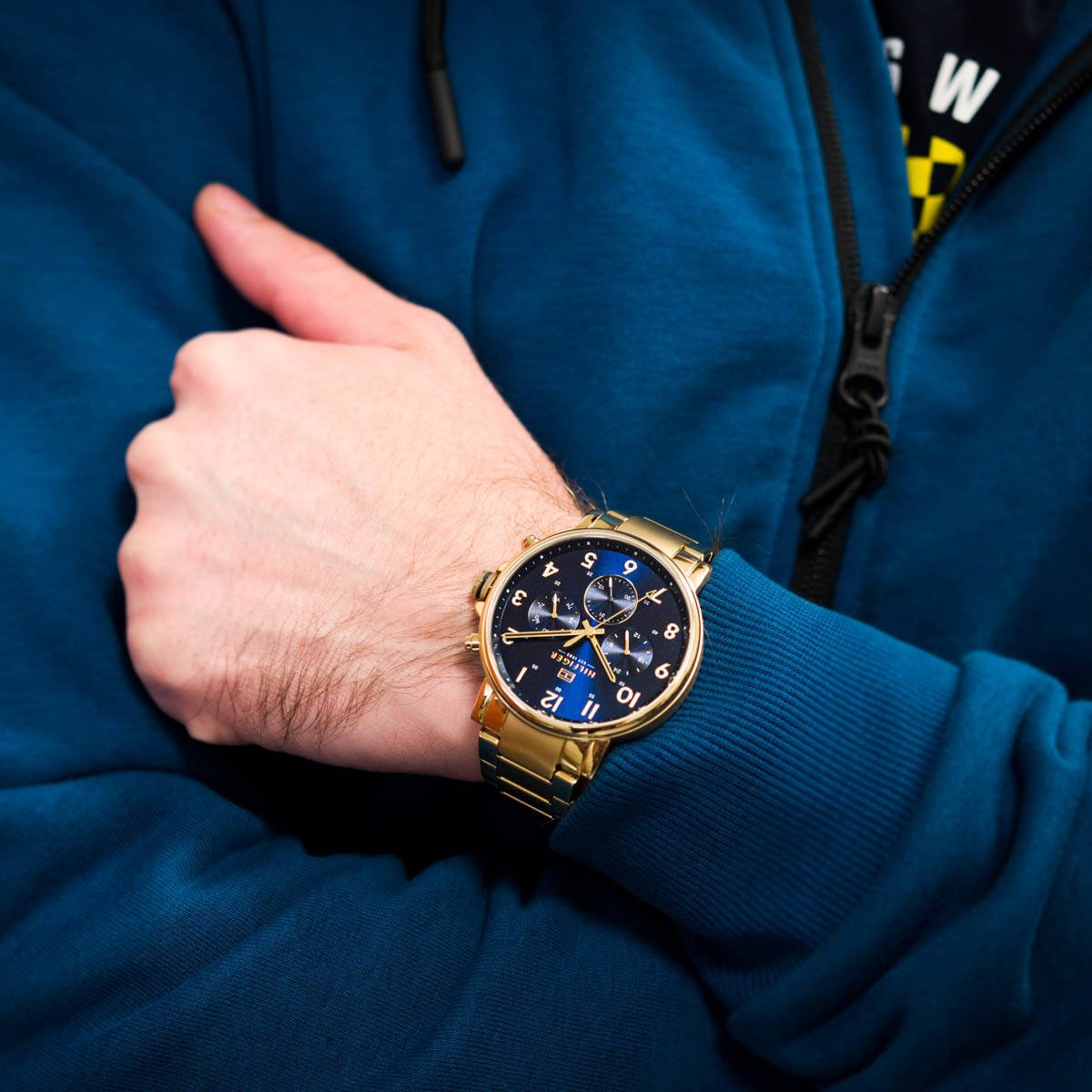 Tommy Hilfiger Daniel Chronograph Blue Dial Gold Steel Strap Watch for Men - 1710384